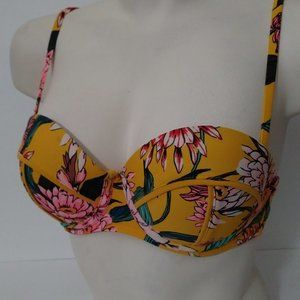 Xhilaration Yellow Floral Bikini Top Size Small